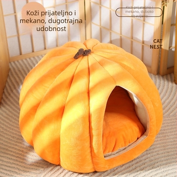 Tikvasto gnijezdo za kućne ljubimce — platneno leglo za mačke i pse, zimska toplina, sve sezone, otporno na mrlje madrac za spavanje