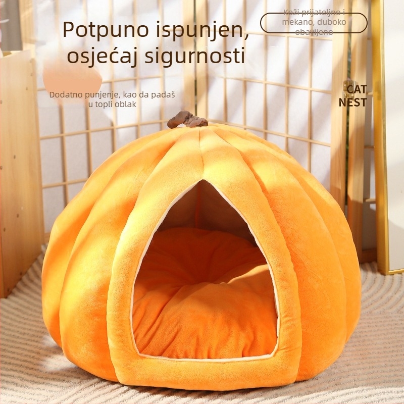 Tikvasto gnijezdo za kućne ljubimce — platneno leglo za mačke i pse, zimska toplina, sve sezone, otporno na mrlje madrac za spavanje
