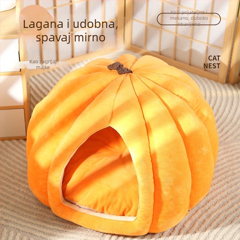 Tikvasto gnijezdo za kućne ljubimce — platneno leglo za mačke i pse, zimska toplina, sve sezone, otporno na mrlje madrac za spavanje