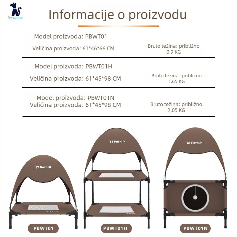 Prozračni kamp-krevet za kućne ljubimce, pogodan za pse i mačke, uklonjiv i periv, dvostruki krevet za male i srednje pse, za unutarnju i vanjsku upotrebu