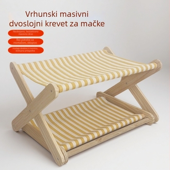 Mačja penjača postelja sve-u-jednom, drvena konstrukcija, dvostruka etaža, pogodna za sve sezone, s pločom za grebanje (Materijal: drvo; Primjena: unutarnja/vanjska)