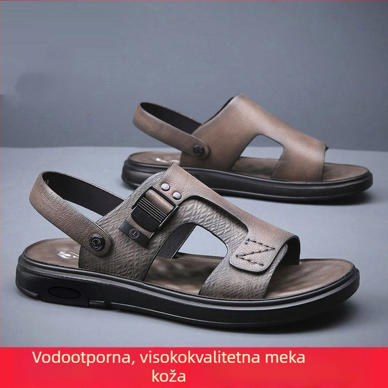Muške sandale s otvorenim prstom, Ultrafilm koža gornji dio, PU potplat, prozračne, kopča