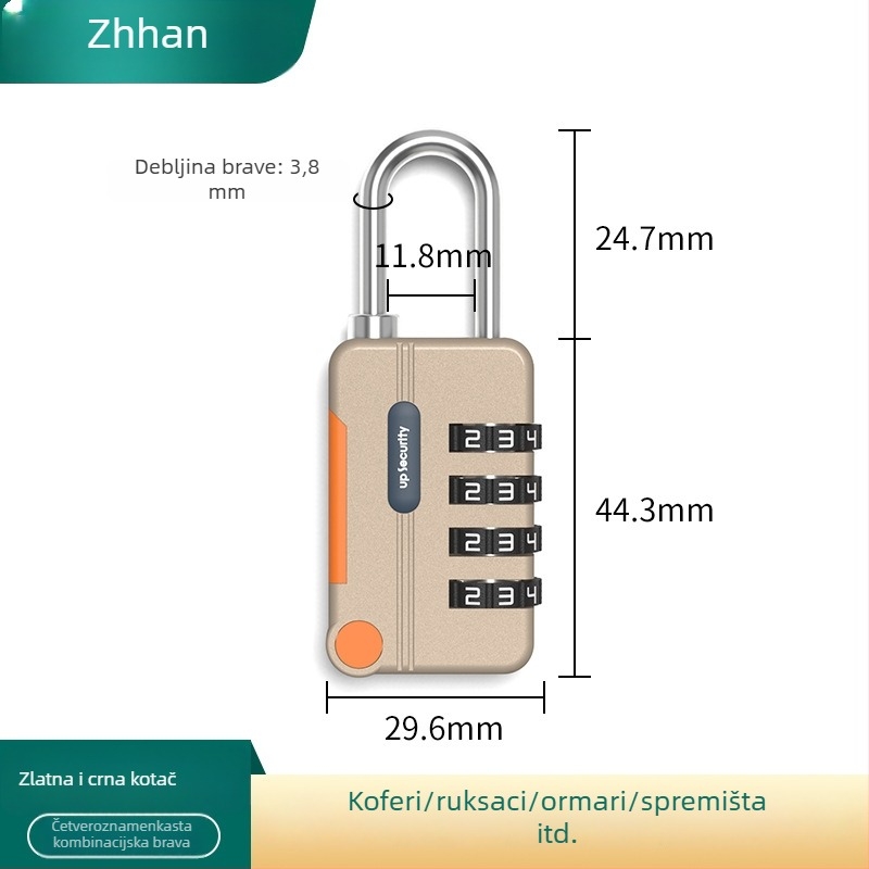 Mehanički koden katanc, U-oblik, od cinkovog legura i nehrđajućeg čelika; model z-mimagausuo-7.1; debljina šipke 3,8 mm; razmak šipki 11,8 mm; pogodan za kofer, ruksak, ormar i košaru za bicikl
