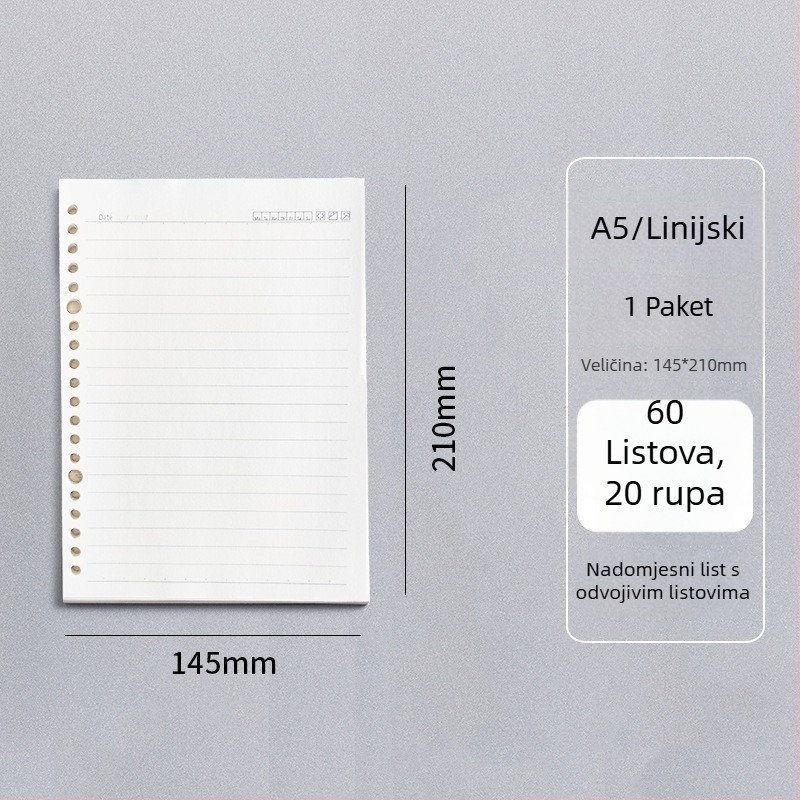 Bilježnica s labavim listovima u registru, papir 80 g/m2, dvostruko premazan, 50–100 stranica, PP korica