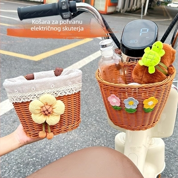 Prednja košara za bicikl i motocikl – Pletena košara od imitacijskog ratana za pohranu