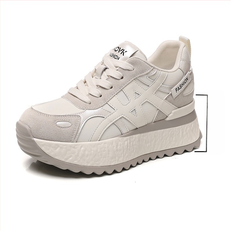 Platformske tenisice casual s debelim 6–8 cm potplatom, frosted gornji dio, vezanje, ulošak od prirodne kože