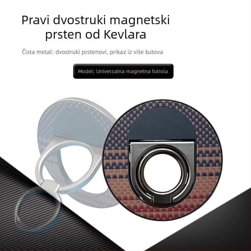 Magnetni držač za telefon s prstenom i dvostrukim preklopom, MagSafe, prenosni ručni nosač, univerzalna kompatibilnost s magnetnim kućištem, materijal: cinkova legura i Kevlar