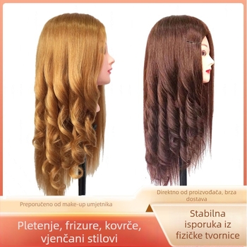 Praktična glava za frizure s kosom od miješane svile, duga ravna kosa s šiškama, srednje-duga kosa, model HS-011