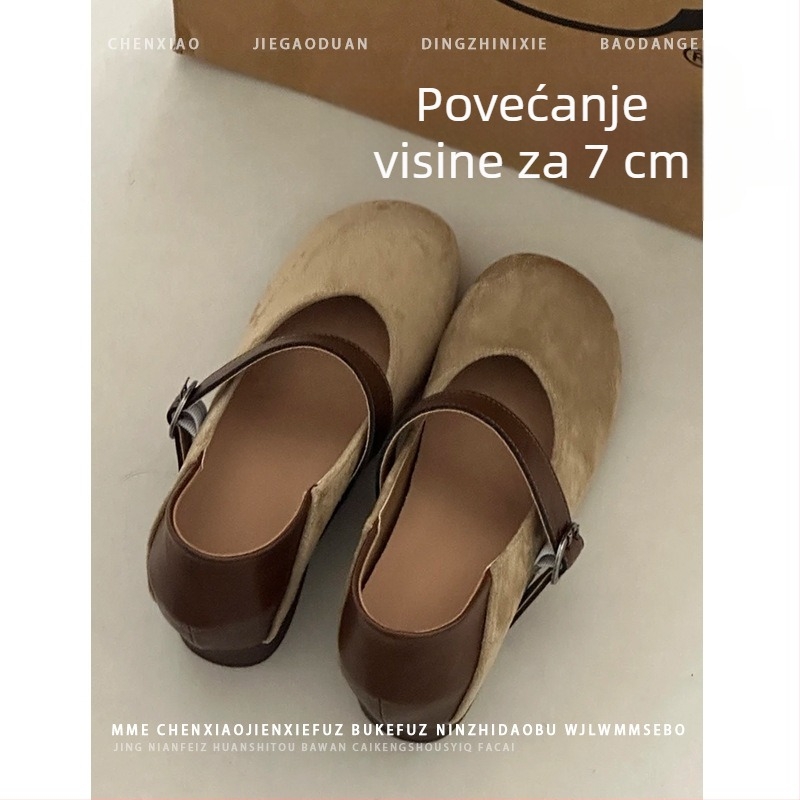 Ženske Mary Jane cipele s 7 cm povećanjem visine, kopča, koža od mikrovlakana, okrugli vrh, EVA uložak, gumeni potplat