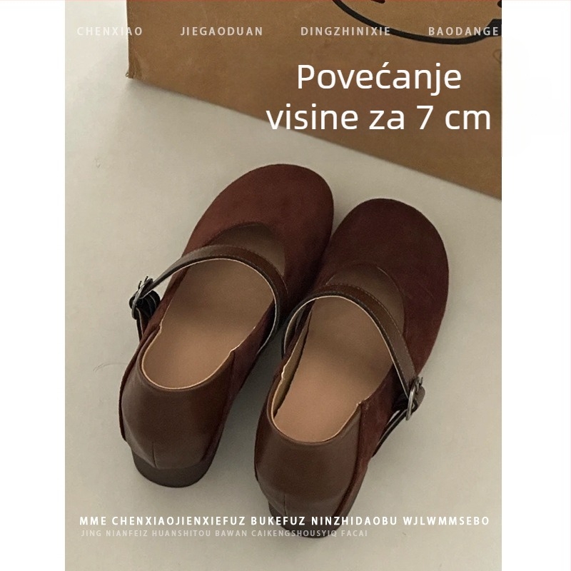 Ženske Mary Jane cipele s 7 cm povećanjem visine, kopča, koža od mikrovlakana, okrugli vrh, EVA uložak, gumeni potplat