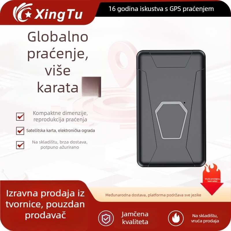 GPS lokator za vozilo s Beidou satelitom, PG10, točnost 1–20 m, cloud memorija, baterija 96 h, načini alarma: vibracija, SOS, mobilni, ograda, visok brzina, vodootporan