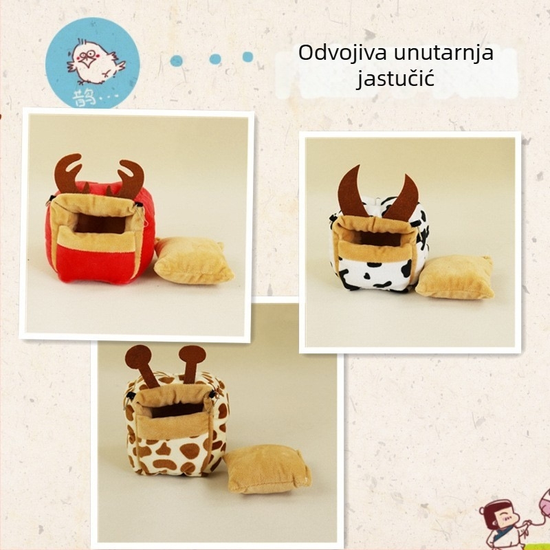 Hamster kućica s kristalnim flisom, četverokutnog oblika, crtani stil, održava toplinu za hamstera
