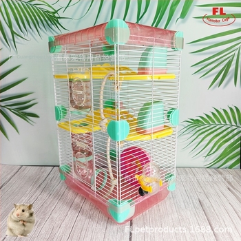 Kavez za hamstera s igračama i toboganom — Željezna žica + plastika; Pogodno za hamstera; Uvoz: Ne