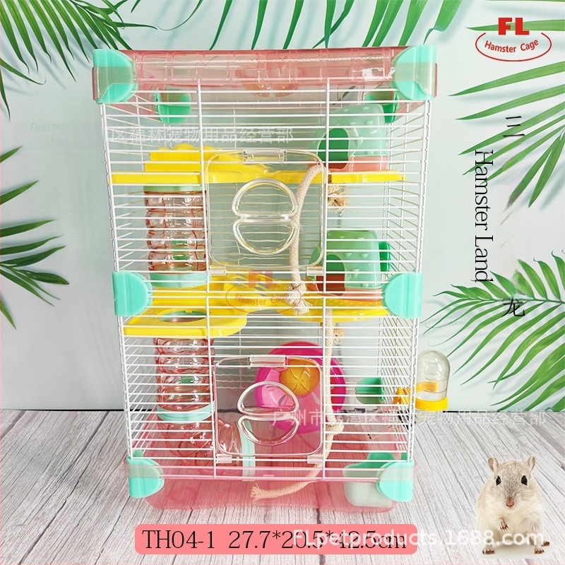 Kavez za hamstera s igračama i toboganom — Željezna žica + plastika; Pogodno za hamstera; Uvoz: Ne