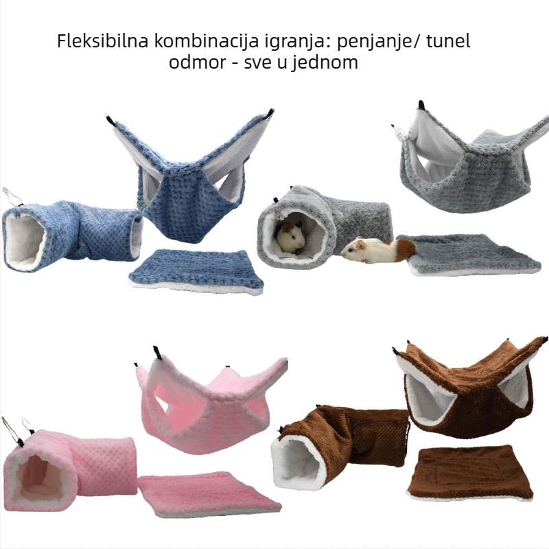 Dvoslojni hamster hamak s tunelskim skloništem od koralnog fleksa – tunelski oblik, zadržava toplinu, za unutarnju i vanjsku upotrebu