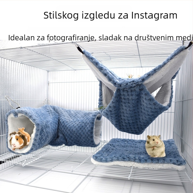Dvoslojni hamster hamak s tunelskim skloništem od koralnog fleksa – tunelski oblik, zadržava toplinu, za unutarnju i vanjsku upotrebu