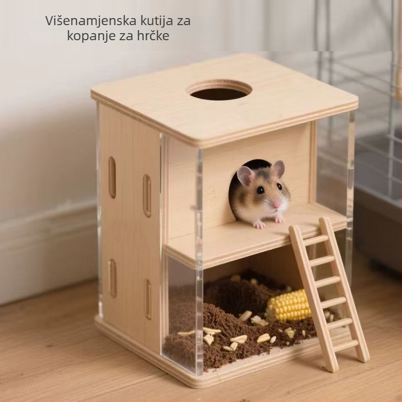 Prozirna akrilna kutija za kopanje za hamstera sa skloništem i bazenom za kopanje — dekor za male kućne ljubimce