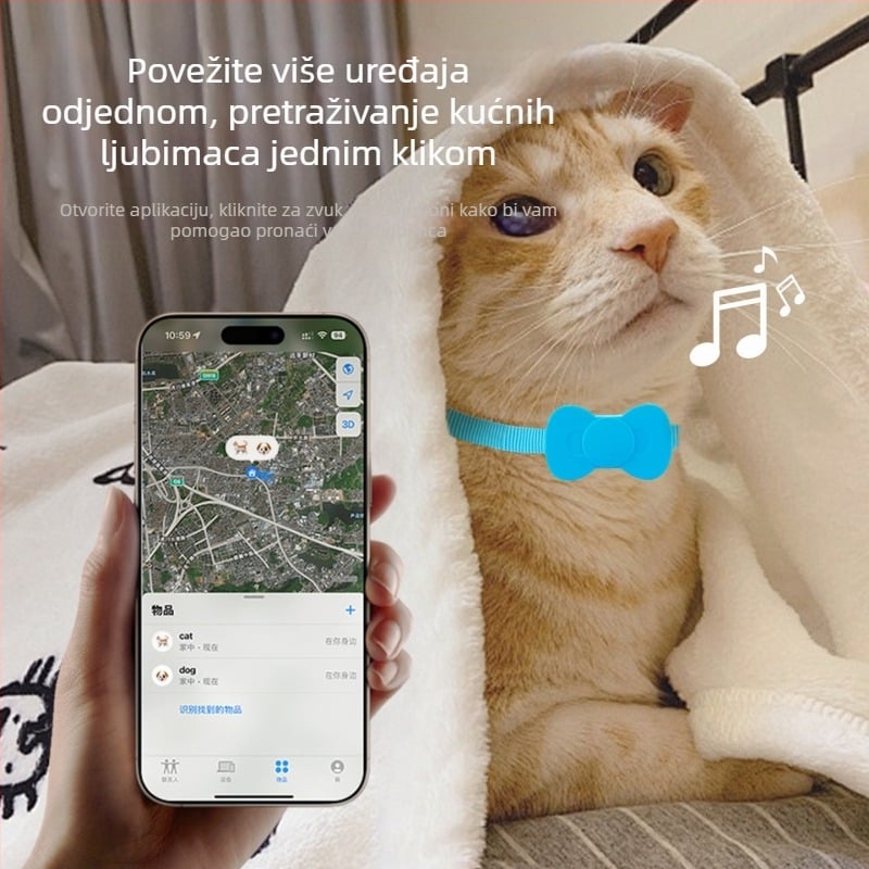 Lokalizator za kućne ljubimce s potpuno silikonskim kućištem protiv gubitka — Bluetooth 5.0, ABS kućište, 210 mAh baterija, težina 40 g