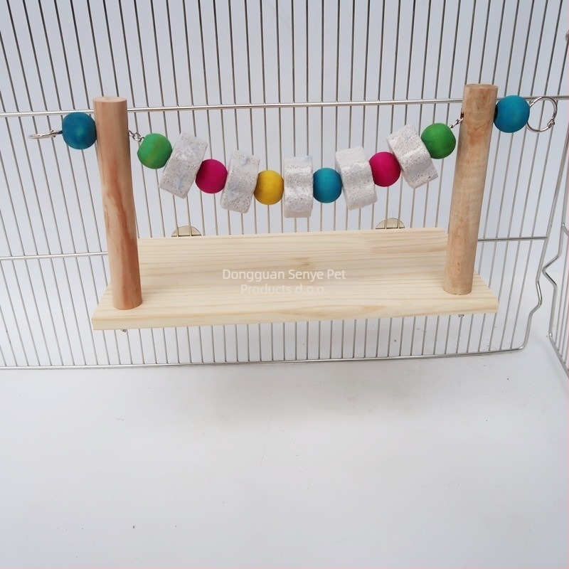 Drvena višefunkcijska skakačka platforma i kamen za zube – set za hamsteri, činčile i veverice