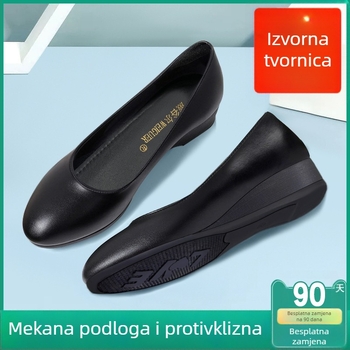 Ženske cipele na klin s okruglim prstom, gornji dio od mikrovlakana, gumena potplat, niski klin, slip-on, formalna obuća