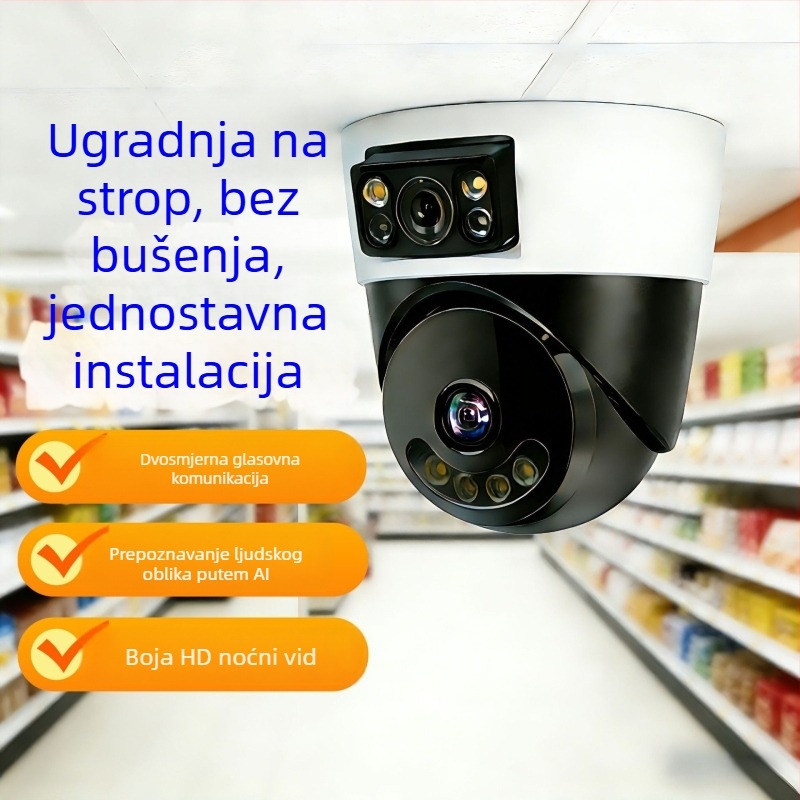 Sferična unutarnja kamera za nadzor s AI za pametan dom, 360° panoramski prikaz, 220V napajanje, automatska kompenzacija osvjetljenja, alarmna funkcija