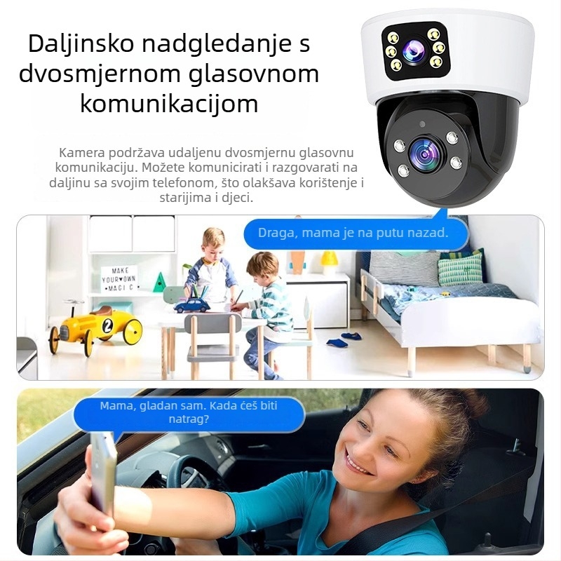 Sferična unutarnja kamera za nadzor s AI za pametan dom, 360° panoramski prikaz, 220V napajanje, automatska kompenzacija osvjetljenja, alarmna funkcija