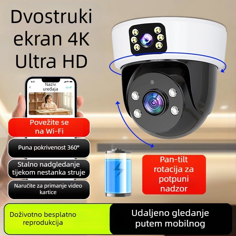 Sferična unutarnja kamera za nadzor s AI za pametan dom, 360° panoramski prikaz, 220V napajanje, automatska kompenzacija osvjetljenja, alarmna funkcija