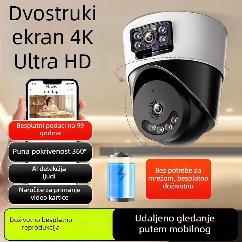 Sferična unutarnja kamera za nadzor s AI za pametan dom, 360° panoramski prikaz, 220V napajanje, automatska kompenzacija osvjetljenja, alarmna funkcija
