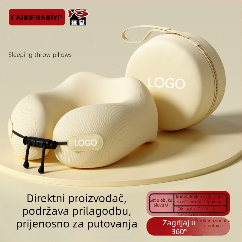 Putni U-oblik vratni jastuk s memorijskom pjenom, navlaka od poliestera i pamuka, lagan, težine do 0,5 kg