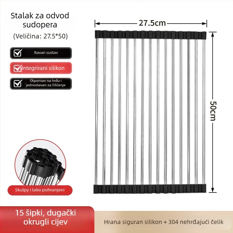 Dongxing nehrđajući čelik – roll-up odvodni stalak za kuhinju sa sklopivim držačem posuđa