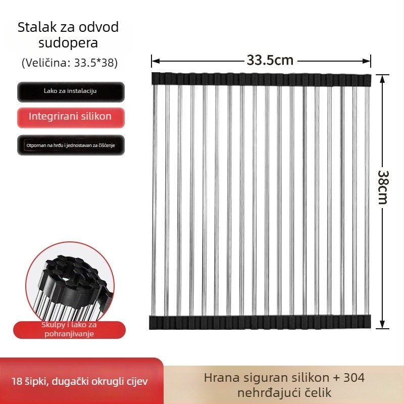 Dongxing nehrđajući čelik – roll-up odvodni stalak za kuhinju sa sklopivim držačem posuđa