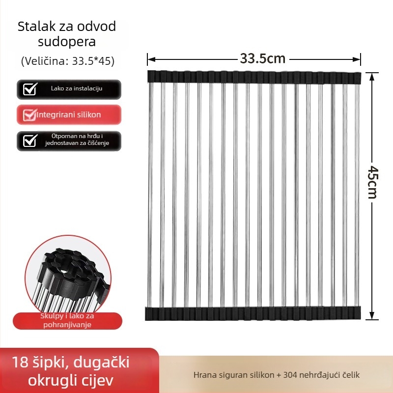 Dongxing nehrđajući čelik – roll-up odvodni stalak za kuhinju sa sklopivim držačem posuđa