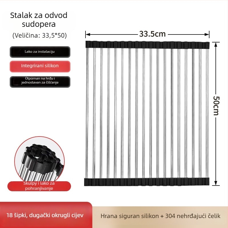 Dongxing nehrđajući čelik – roll-up odvodni stalak za kuhinju sa sklopivim držačem posuđa