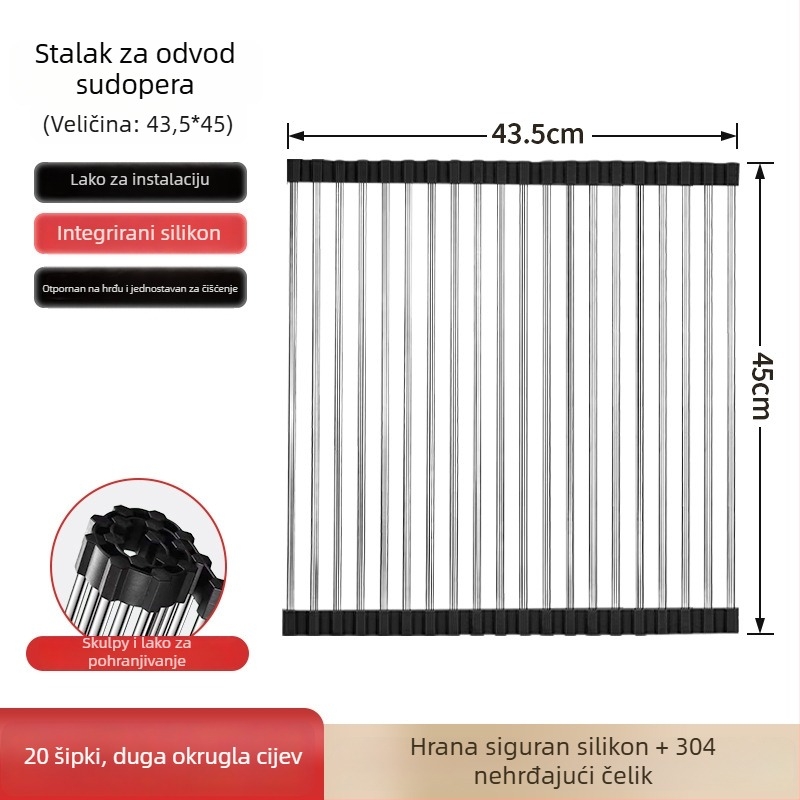 Dongxing nehrđajući čelik – roll-up odvodni stalak za kuhinju sa sklopivim držačem posuđa