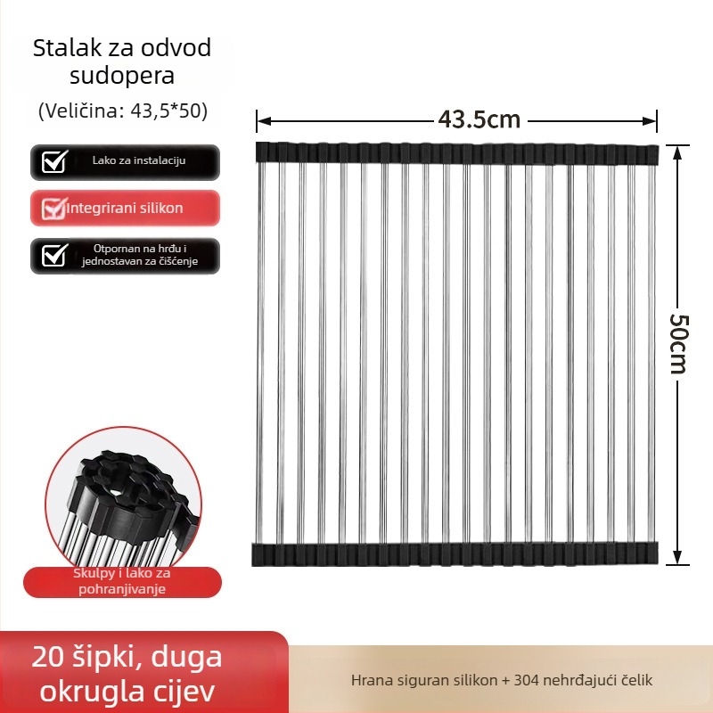 Dongxing nehrđajući čelik – roll-up odvodni stalak za kuhinju sa sklopivim držačem posuđa