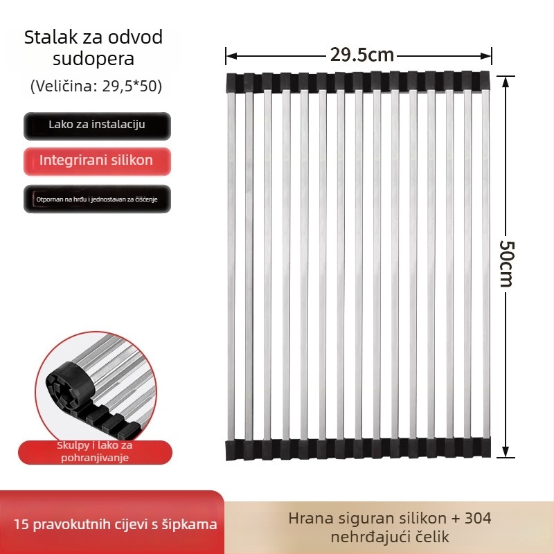 Dongxing nehrđajući čelik – roll-up odvodni stalak za kuhinju sa sklopivim držačem posuđa