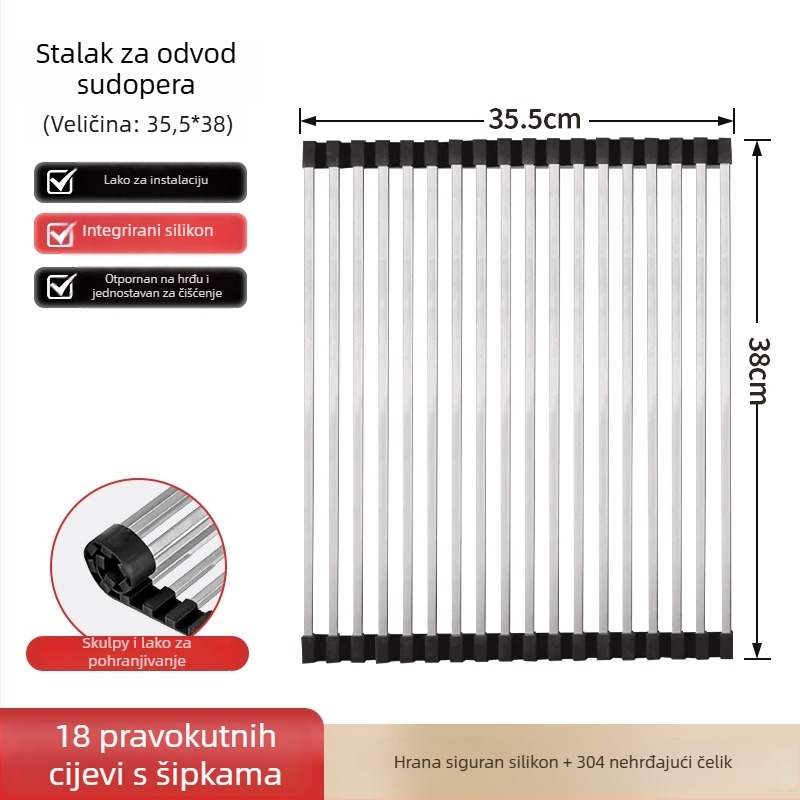 Dongxing nehrđajući čelik – roll-up odvodni stalak za kuhinju sa sklopivim držačem posuđa