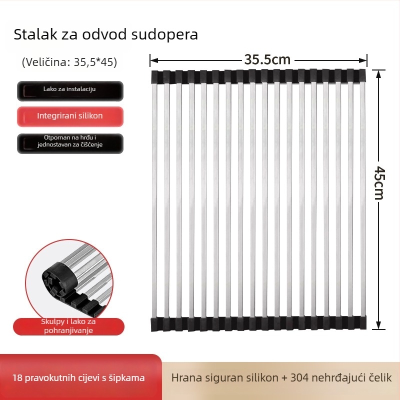 Dongxing nehrđajući čelik – roll-up odvodni stalak za kuhinju sa sklopivim držačem posuđa