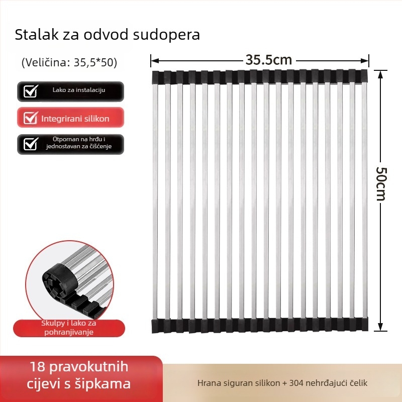 Dongxing nehrđajući čelik – roll-up odvodni stalak za kuhinju sa sklopivim držačem posuđa