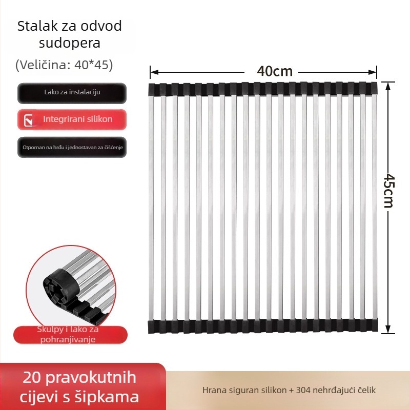 Dongxing nehrđajući čelik – roll-up odvodni stalak za kuhinju sa sklopivim držačem posuđa