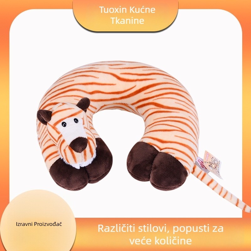 Putni U-oblik jastuk s crtanim životinjama, punilo poliester vlakno, navlaka kemijska vlakna, stil crtani, pogodan za djecu i odrasle, pruža potporu vrata
