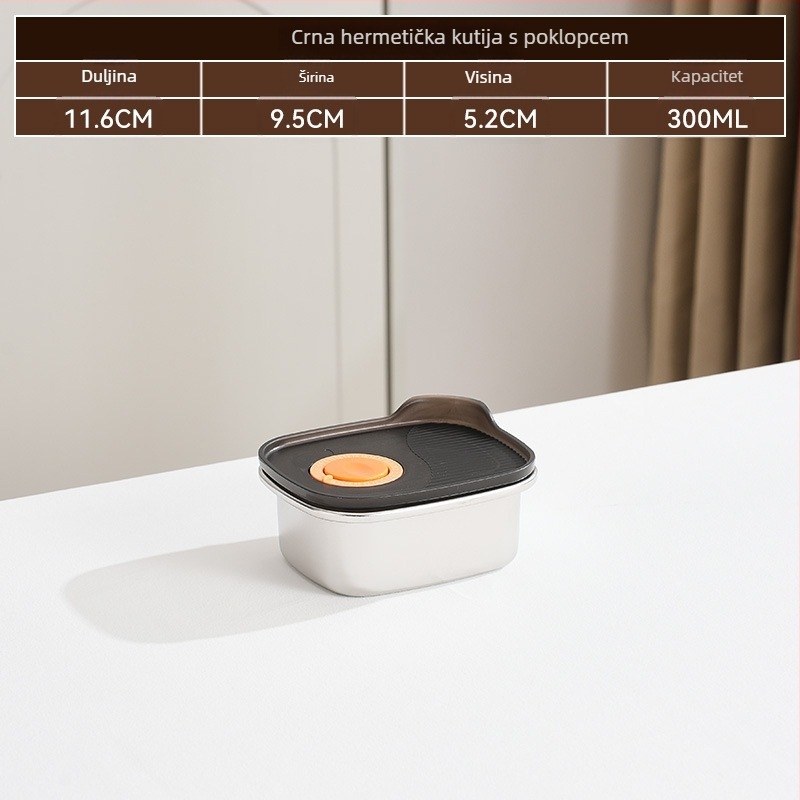 Pravokutna kutija za čuvanje hrane, 316 nehrđajući čelik + PP, hrana sigurnog kvaliteta, kapacitet 1–2 L, nije prikladna za mikrovalnu