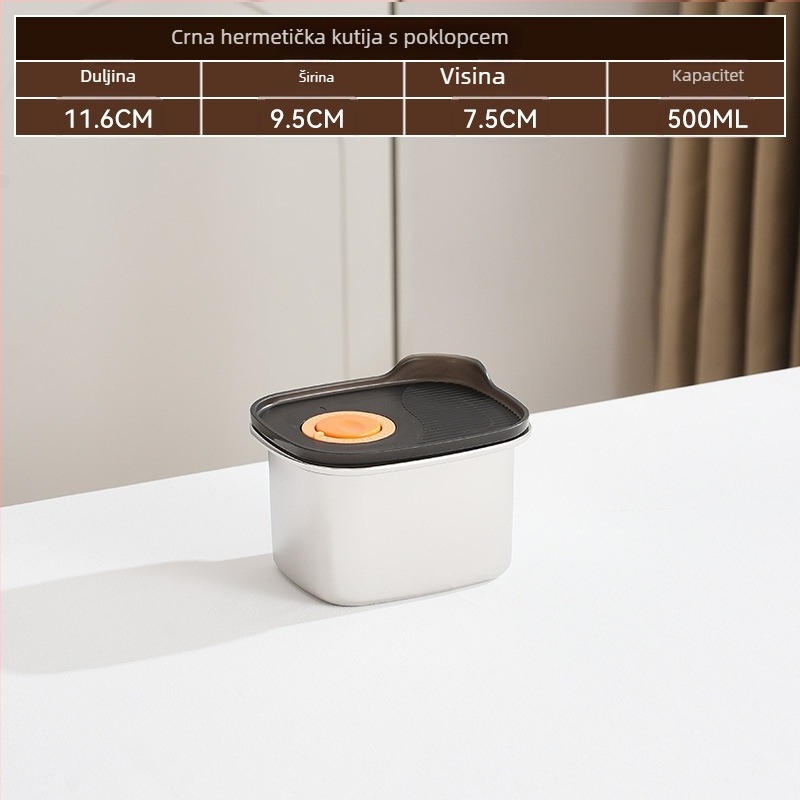 Pravokutna kutija za čuvanje hrane, 316 nehrđajući čelik + PP, hrana sigurnog kvaliteta, kapacitet 1–2 L, nije prikladna za mikrovalnu