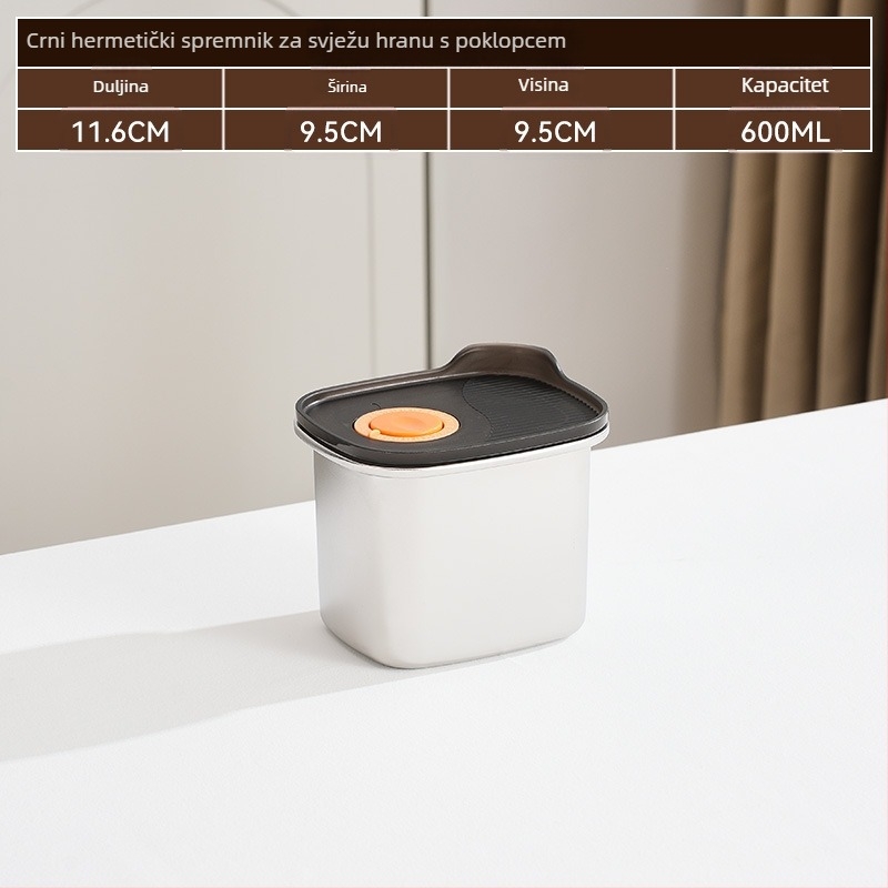 Pravokutna kutija za čuvanje hrane, 316 nehrđajući čelik + PP, hrana sigurnog kvaliteta, kapacitet 1–2 L, nije prikladna za mikrovalnu