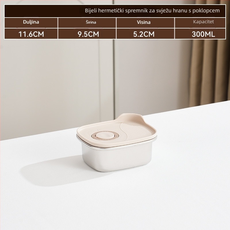 Pravokutna kutija za čuvanje hrane, 316 nehrđajući čelik + PP, hrana sigurnog kvaliteta, kapacitet 1–2 L, nije prikladna za mikrovalnu