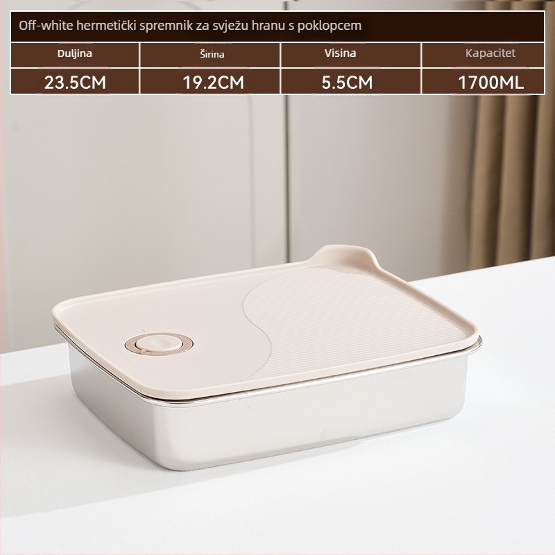 Pravokutna kutija za čuvanje hrane, 316 nehrđajući čelik + PP, hrana sigurnog kvaliteta, kapacitet 1–2 L, nije prikladna za mikrovalnu