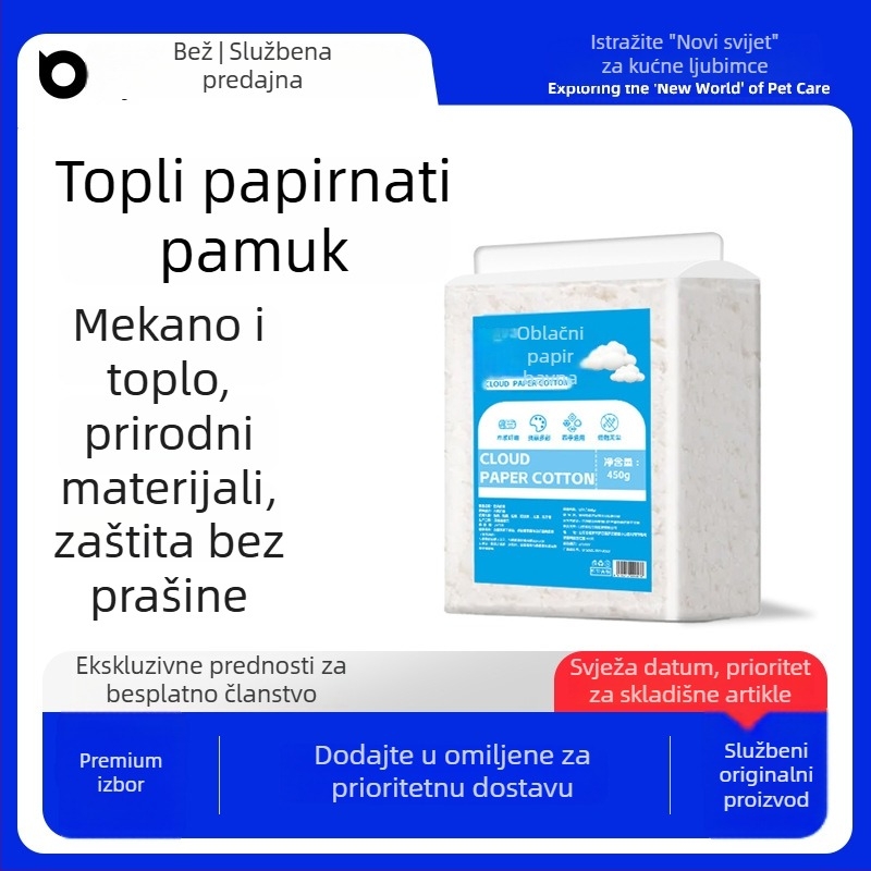 Belgi podmetač za hrčke s oblacnim pamuk papirom, drvena pulpa + vlakna pamuka, 450 g, 45% pamuk, OEM