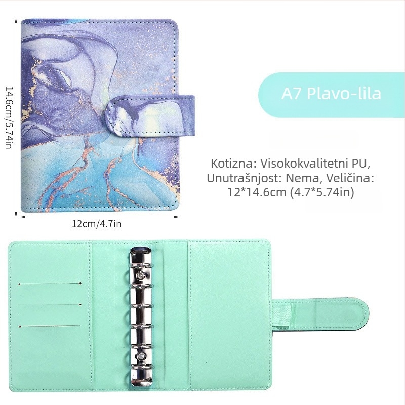Bilježnica s otvorima – makaronasti zlatni mramorni dizajn; Marka: Tengtai; Model: TT-W; Unutarnji papir: šumski papir; Prilagodljivo; 6 rupa