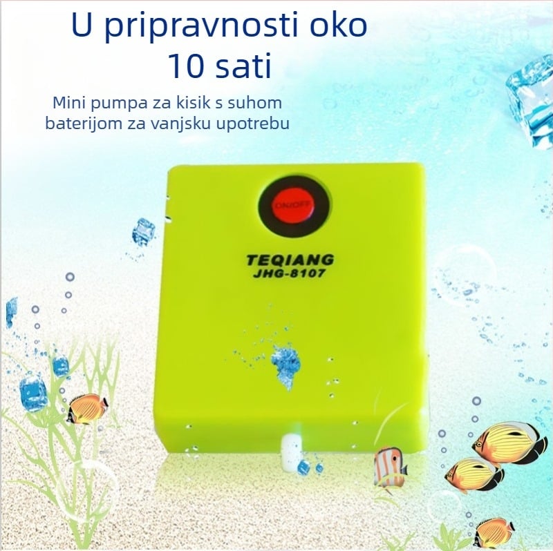 Pumpa za kisik za akvarij – mini, baterijsko napajanje, model 8107, težina 150, DC napajanje, za vanjsku upotrebu i ribolov