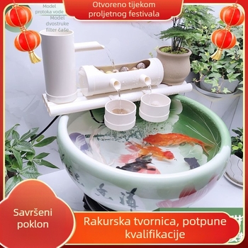 Akvariumska cirkulacijska pumpa s filtracijom i aeracijom, okrugli keramički ukras za ribe i kornjače